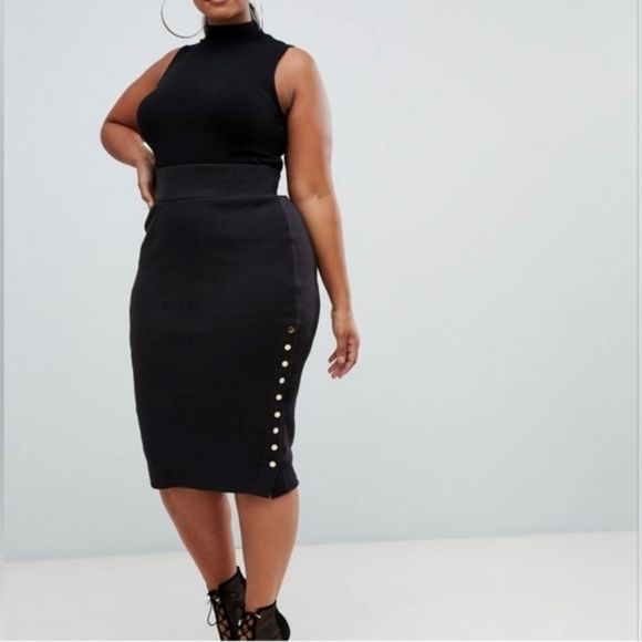 ASOS Curve Dresses & Skirts - ASOS Pencil Skirt with Sexy Snaps, Soft Material, Stretchy, Wide Waistband 20 US